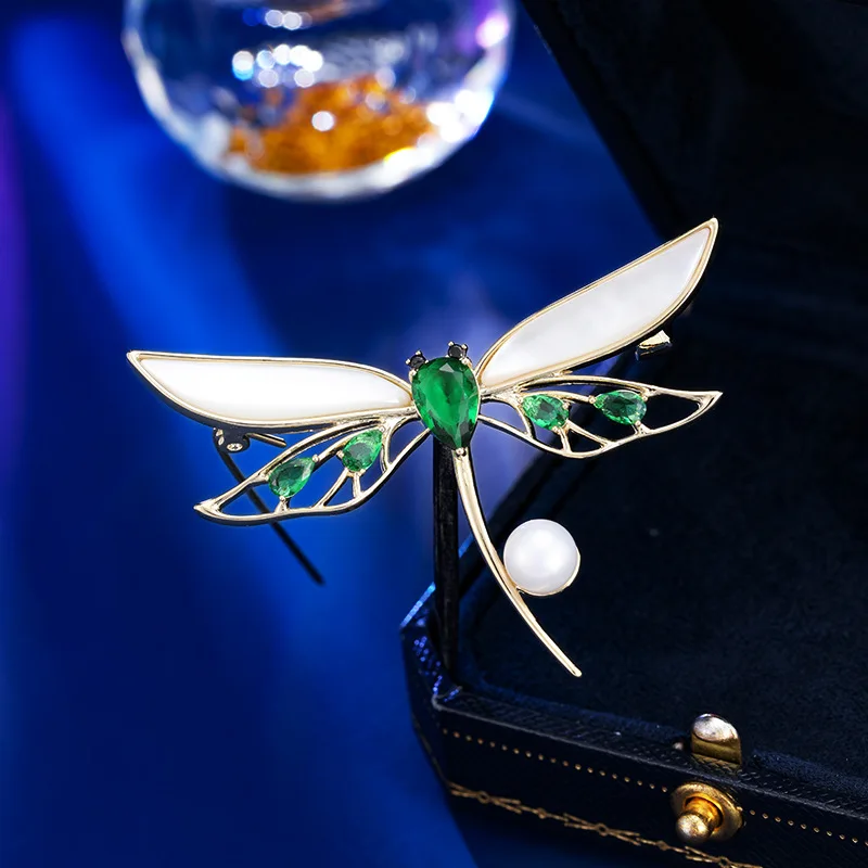 Брошь с рябчиком в виде стрекозы, натуральный пресноводный жемчуг, высококачественный костюм, пальто, универсальные аксессуары для корсажа