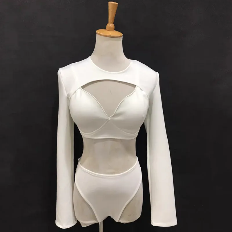 ナイトクラブ女性シンガーダンスチームコスチュームゴーゴーダンサーセクシーパフォーマンスステージウェアクラブパーティーピンクビキニ3点セットレイブ衣装