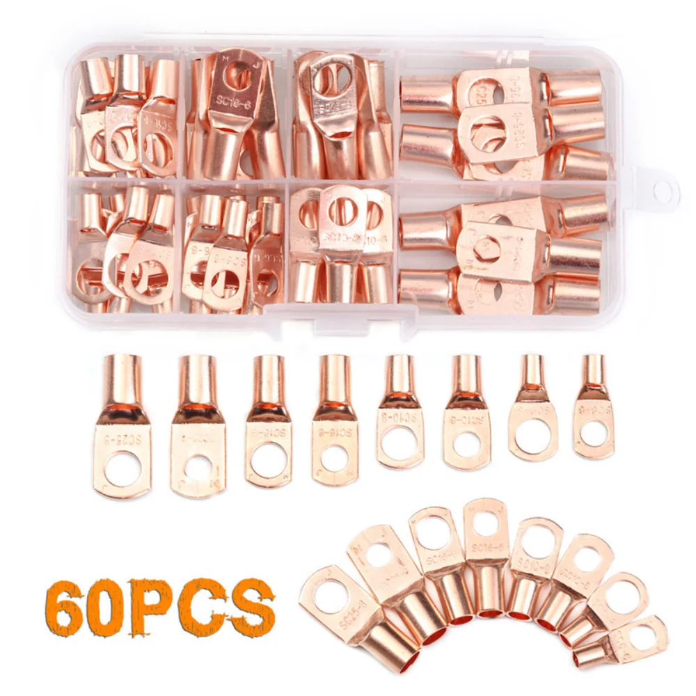 SC Tinned Copper Lug Ring Wire Connectors Bare Cable Terminals Set for Electrical Wiring
