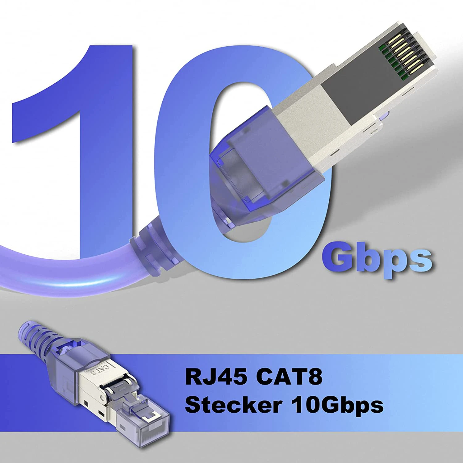 WoeoW-Conector sem ferramentas sem ferramentas, Plug de terminação RJ45, Reutilizável blindado para cabos Ethernet, 10Gbps, CAT8, CAT7, CAT6A, 1Pc