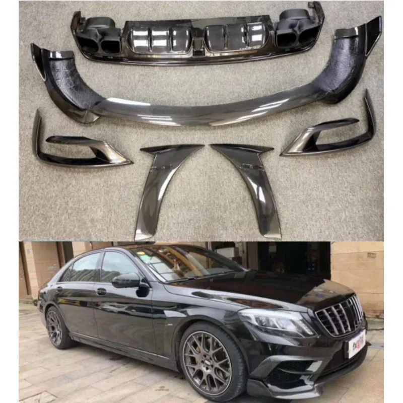 For Mercedes-Benz W222 S63 S65 S-Class AMG 2014-2017 Real Carbon Fiber Bumper Front Lip Air Knife Rear Diffuser Spoiler