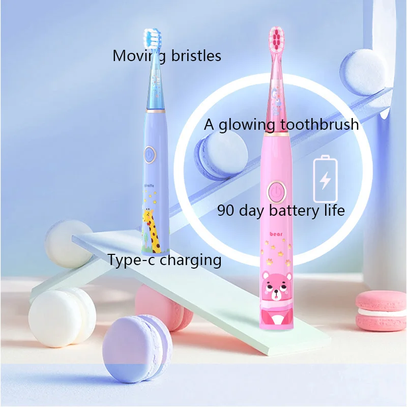 Kids Sonic Electric Toothbrush with Colorful LED Light Cartoon IPX7 Waterproof Deep Clean Teeth Care Rechargeable Toothbrush