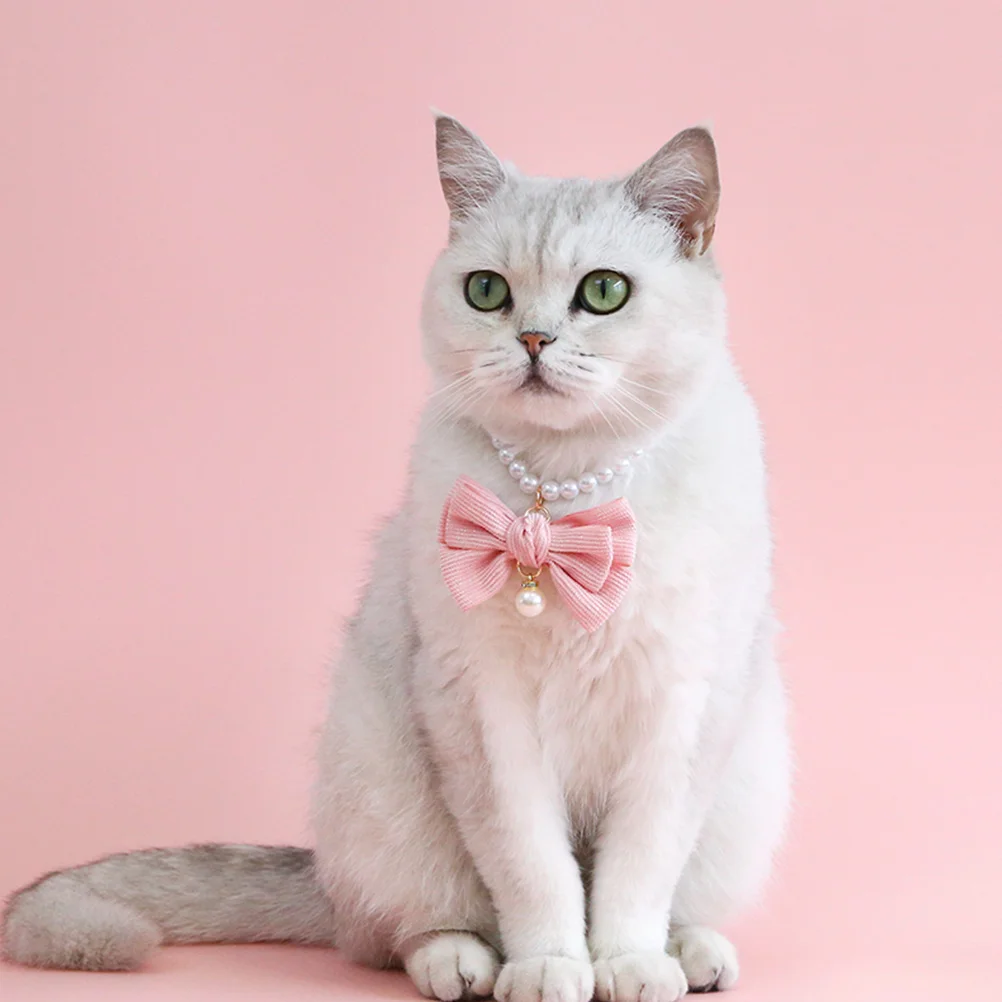 

Pet Pearl Bow Collar Lightweight Necklace for Small Dogs Cats Pink Butterfly XS 15 22cm Wear Resistant Birthday Supplies Dog