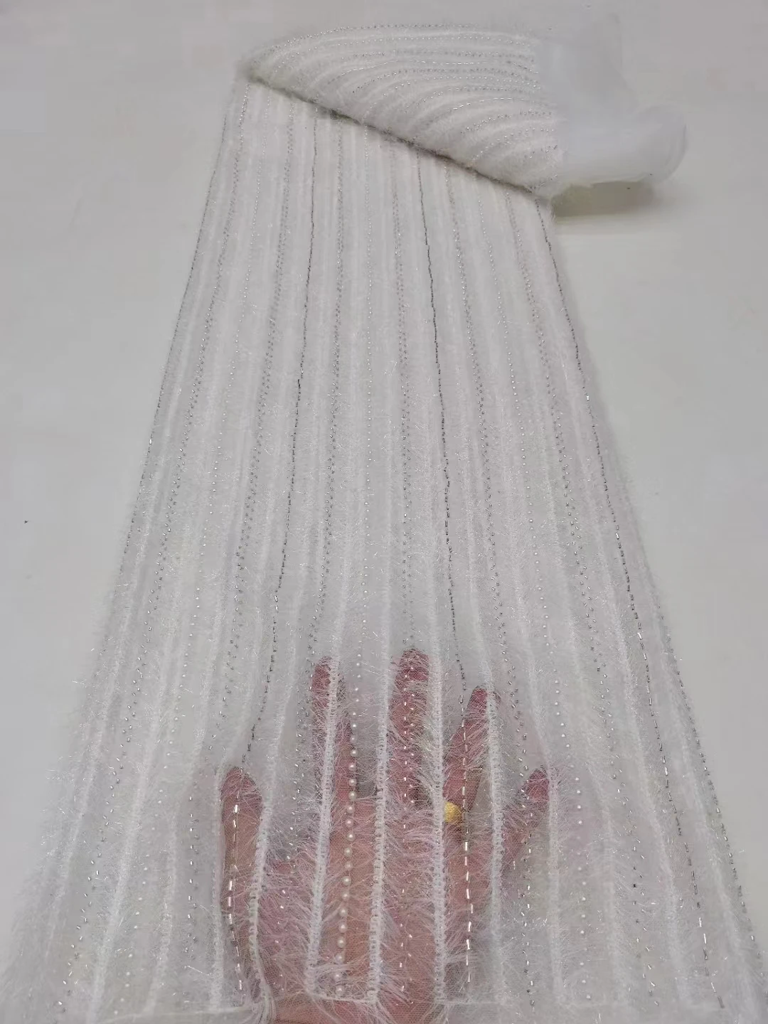 

Luxury African Handmade Beads Lace Fabric 2023 High Quality French Groom Embroidery 3d Sequins Lace Fabric For Sewing Tc