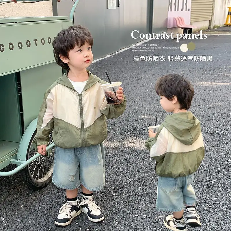2025 الصيف الملابس في الهواء الطلق للأطفال وسيم صبي 1-10 Y الاطفال معطف مقنع طويلة الأكمام الرضع الفتيان واقية من الشمس سترة الاطفال القمم #1