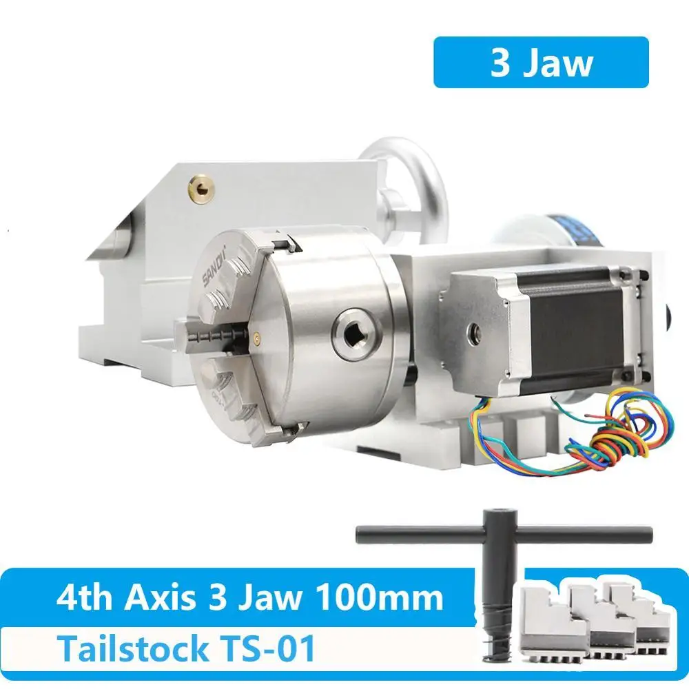 100mm CNC 4th Axis+Tailstock, CNC dividing head/Rotation Axis/A axis kit  for Mini CNC router/engraver woodworking engraving