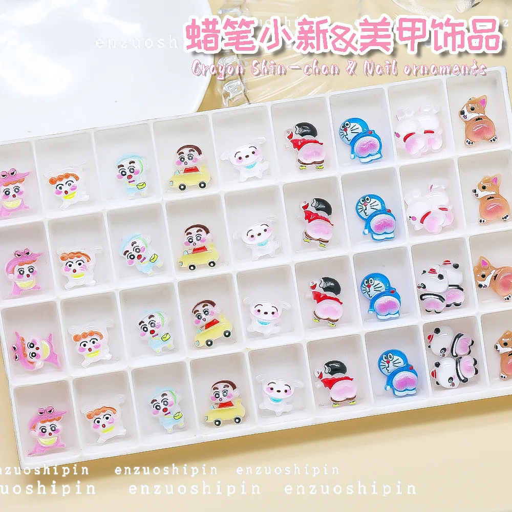 50pcs Bandai Crayon Shin-chan Nail Charms Japanese Cute Doraemon Accessories Cartoon Rabbit Puppy Jelly Nail Decoration