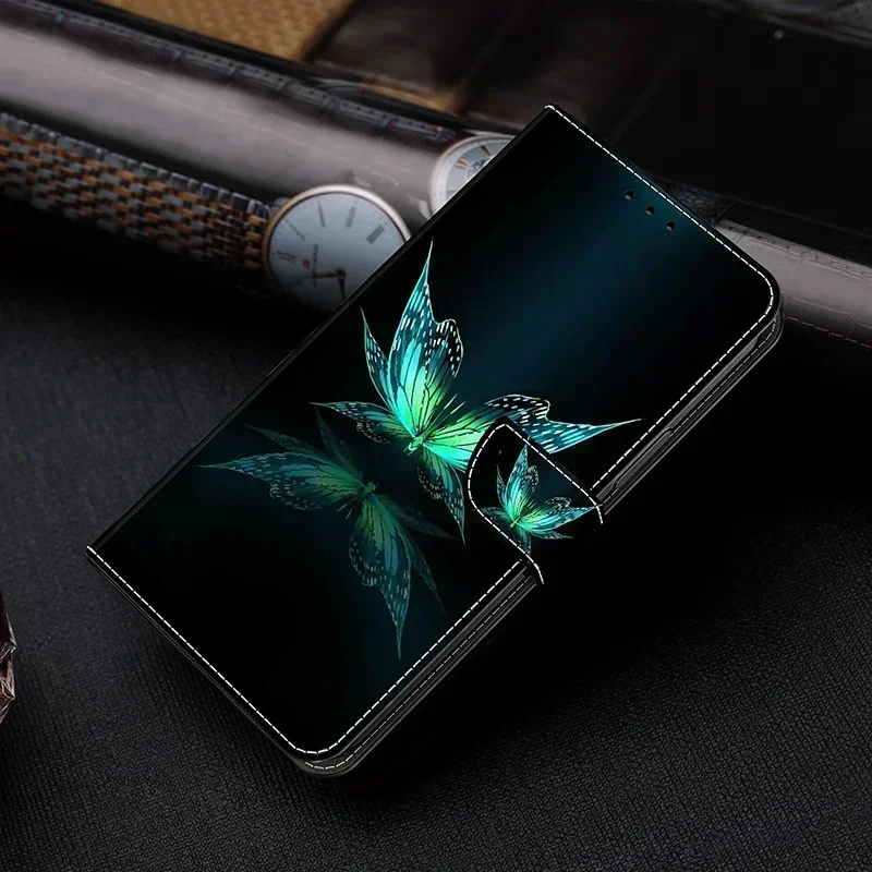 Cute Butterfly Flower Painted Case For Xiaomi 11 Lite 5G NE 13 Pro Mi 13T Pro 12T 11T Magnetic Leather Card Slot Flip Back Cover