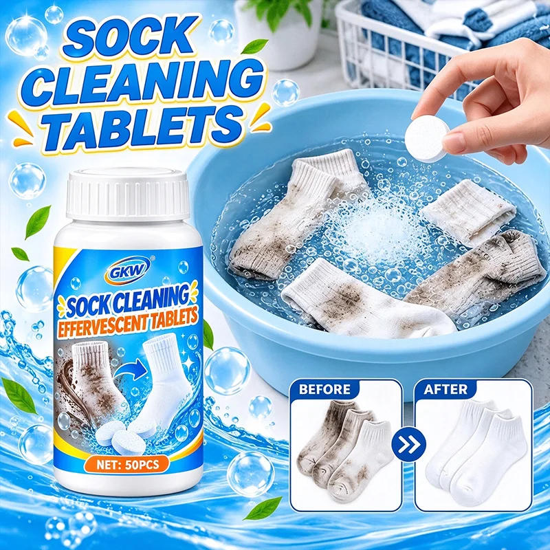 50-Pack Laundry Effervescent Cleaning Tablets - for Socks, Towels, Underwear & Clothes, Removes Stains, Hand & Machine Wash