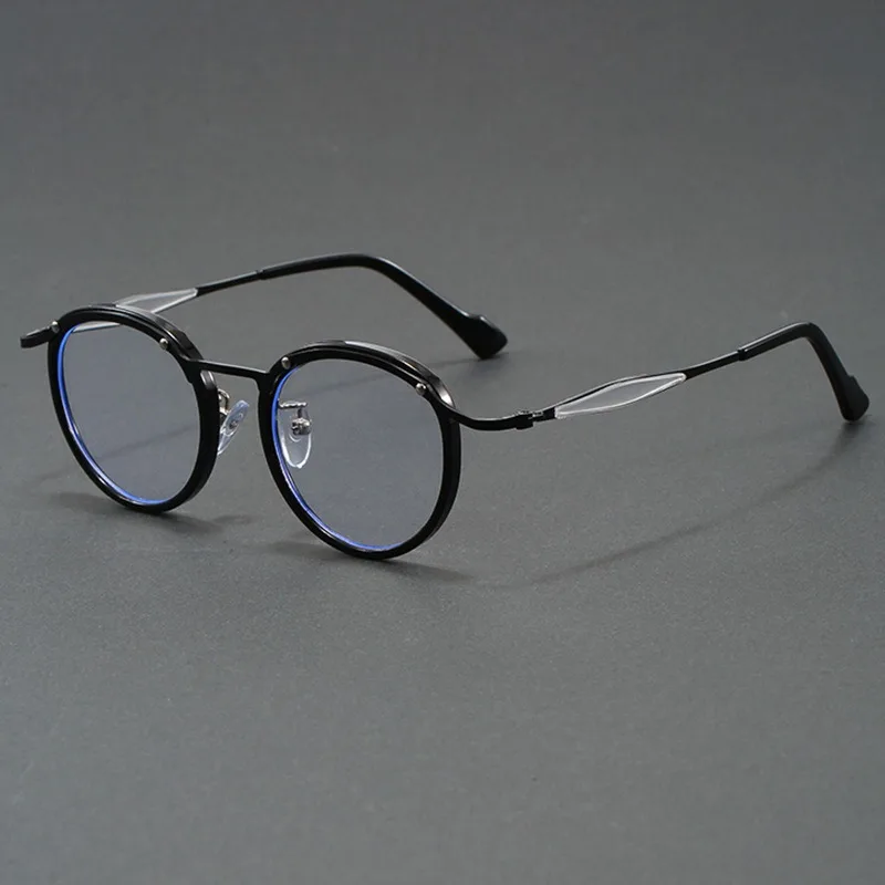 Vintage Runde Blaulichtfilter-Brille für Männer und Frauen Retro Doppelbrücken-Metall-Acetat-Rahmen Anti-Ermüdungs-Computerbrille