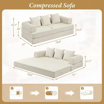 可折疊模組化沙發床,三座雪尼爾泡棉地板雙人沙發床,附三個靠枕,無需組裝 8 最佳銷售 三人沙發床 - №6