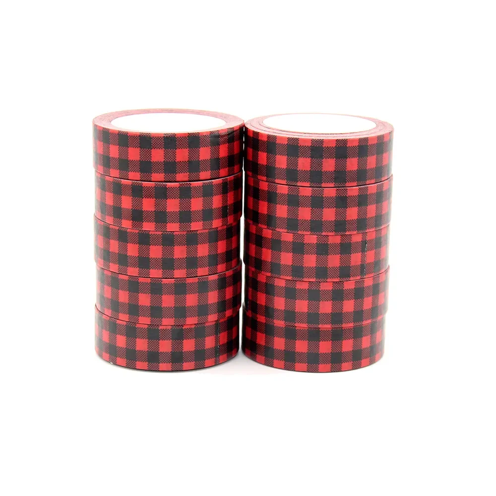 Cinta Washi de rayas rojas y negras para Navidad, adhesivo de papel para álbum de recortes, cinta Washi de Feliz Navidad, 15mm x 10m, novedad de 2021, 1 ud.