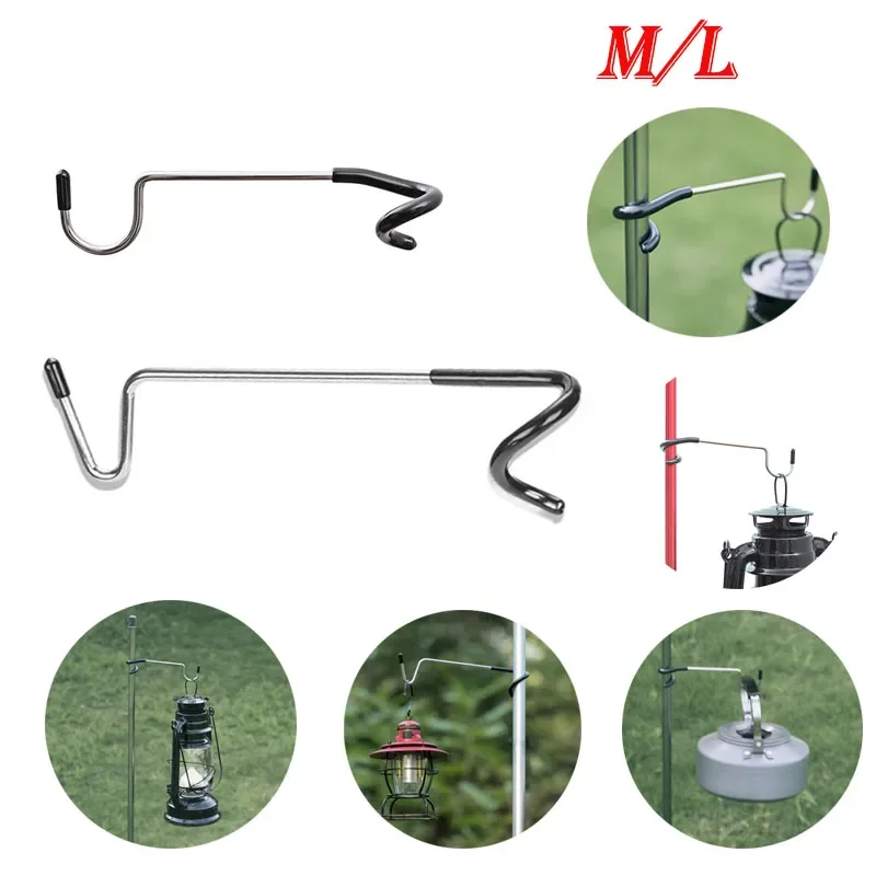 M/L Stainless Steel S-Shaped Light Stand Hanger Hooks Multifunctional Portable Outdoor Tent Pole Lamp Holder Hook Camping Hiking