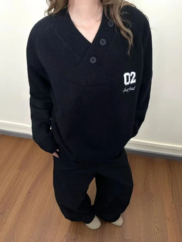 

Retro American V-Ne Sweater Men's Casual Loose Comfortable Knitted Top Soft Loose Couple Sle Bla Autumn Wear