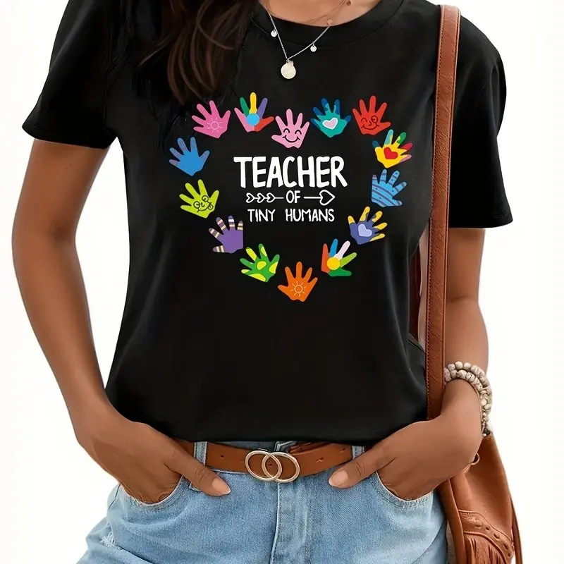 Teacher Printed T-shirt Summer Cotton Short Sleeved T-shirt Casual Women\'s Retro Street Fashion T-shirt Clothing Top