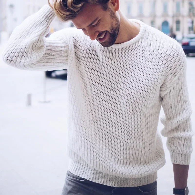 

Men's Sweater for Autumn and Winter, European and American Fashion, Pullover, Solid Color, Knitted, Simple Inner Wear Sweater