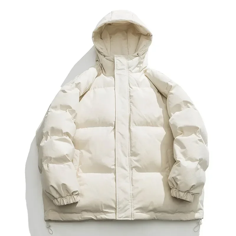 Veste à capuche monochrome pour hommes, Parkas chauds, Col épaissi, Manteau décontracté, Hiver, 2024