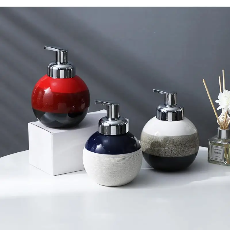 Round Soap Dispenser, Ceramic, Lotion Bottle, bathroom accessories, Shampoo Household, Hotel, Shower Gel, Empty Bottle