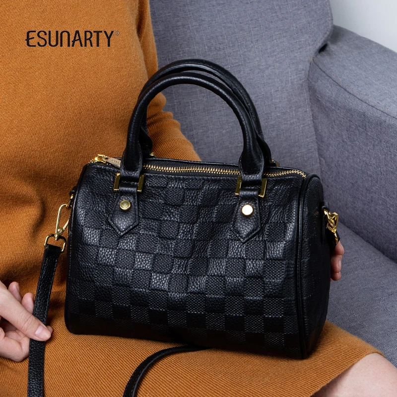 

Модная клетчатая сумка-подушка Boston из мягкой кожи, повседневная универсальная сумка через плечо из натуральной кожи для женщин