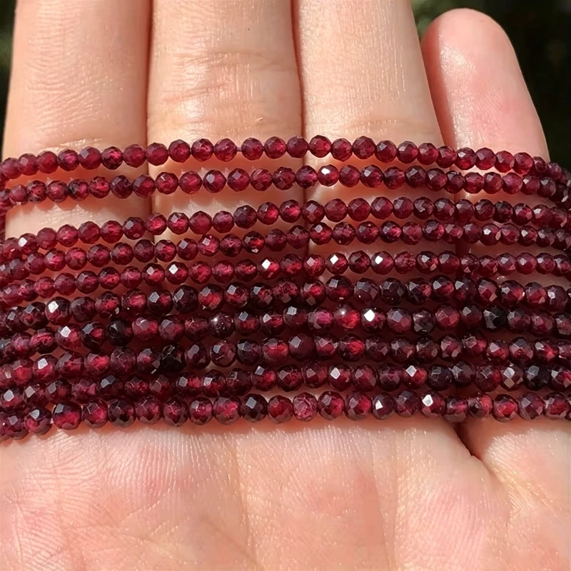 2 3 4 mm natürliche rote Granat-Kristallperlen, facettierte, lose, runde Steinperlen für die Schmuckherstellung, DIY-Armband, Halskette, Ohrringe, Zubehör – Detail 3