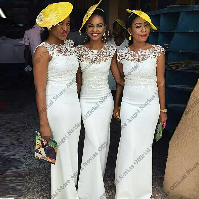 

White Spandex Satin Mermaid Bridesmaid Dresses 2026 with Appliques Wedding Party Dresses vestido madrinhas casamento