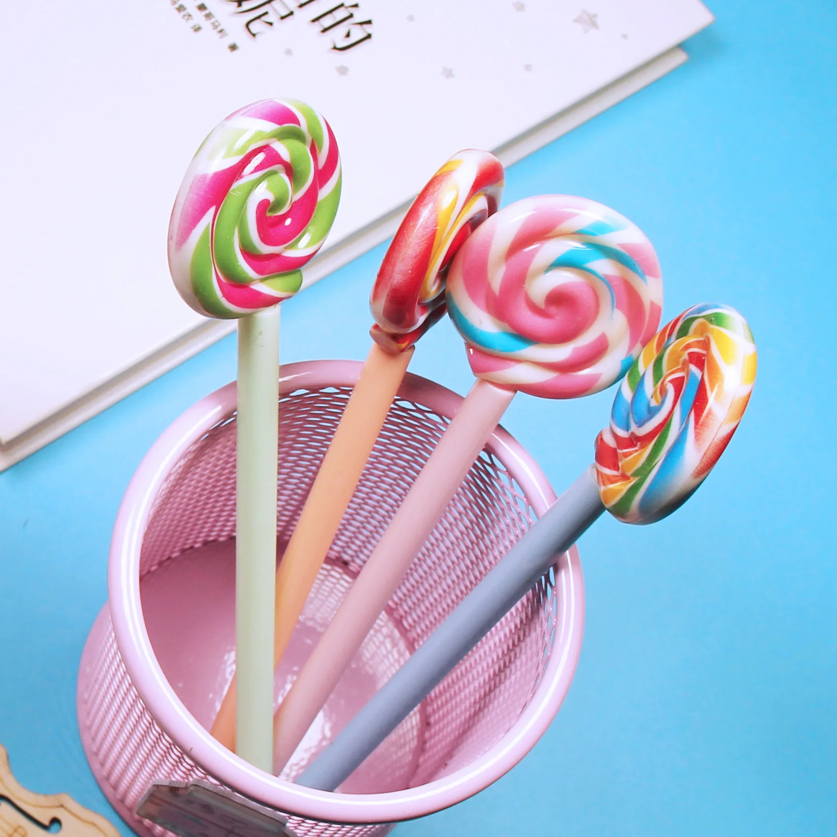 5 Random Color Simulation Lollipop Gel Pens, Student Gift Ballpoint Pens, Children's Prize Pens, Black Writing Pens