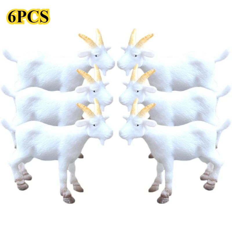 6pcs Mini Plastic White Goat Animals Figurines Simulated Small Lambs Action Models Sheep Figures for Fairy Garden Miniatures