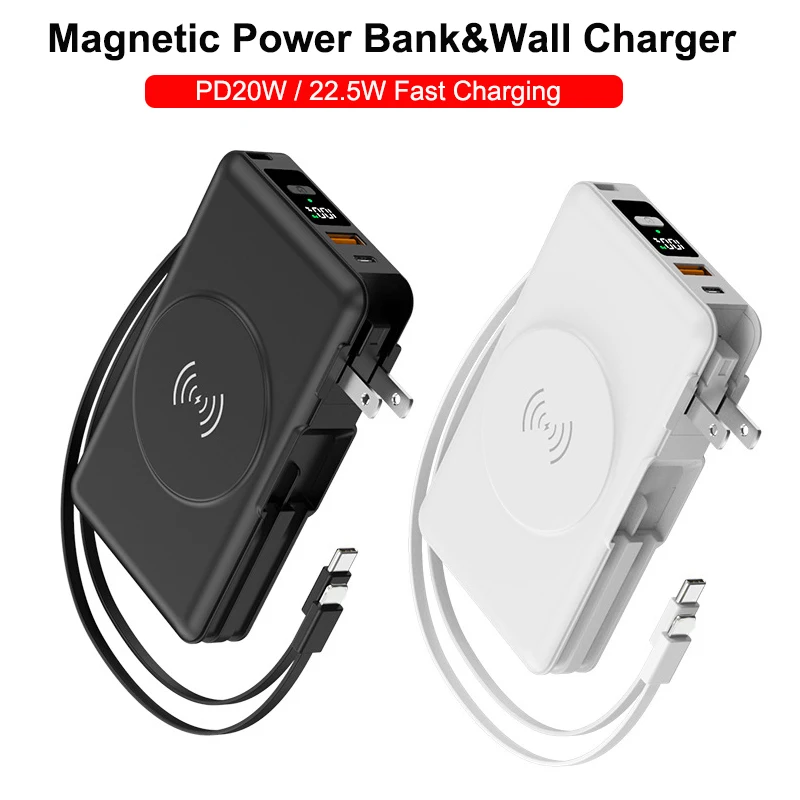 

20000mAh Magnetic Wireless Power Bank with Wall Plug 22.5W Fast Charging Portable Charger for Magsafe for iPhone 17 16 15 14 13