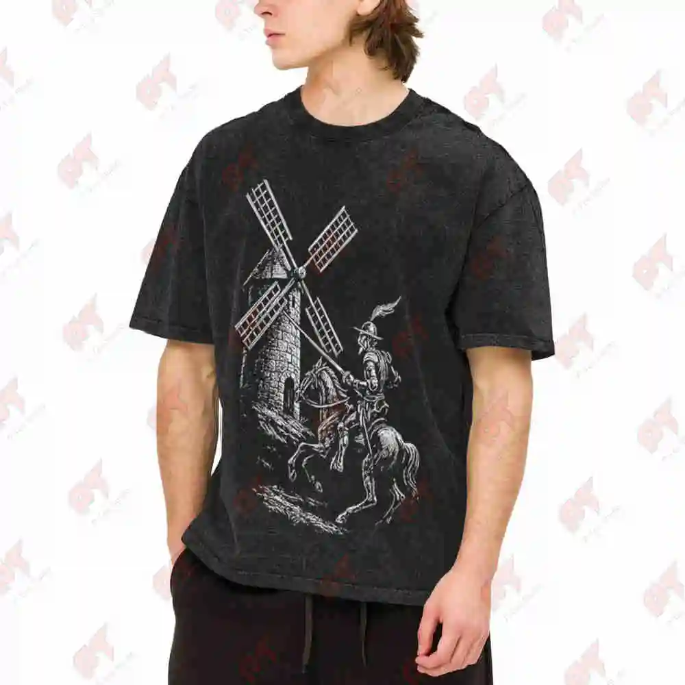 Cervantes Don Quijote La Mancha Windmill Vintage Washed Tee Pure Cotton T-Shirt