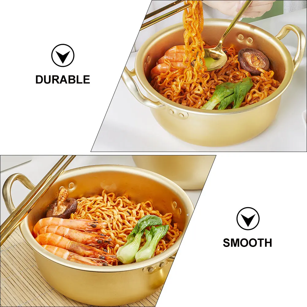 

Binaural Aluminum Stockpot Uncoated Ramen Pot For Kitchen Heat Resistant Lightweight Nonstick Soup Pan Golden Household Cooking