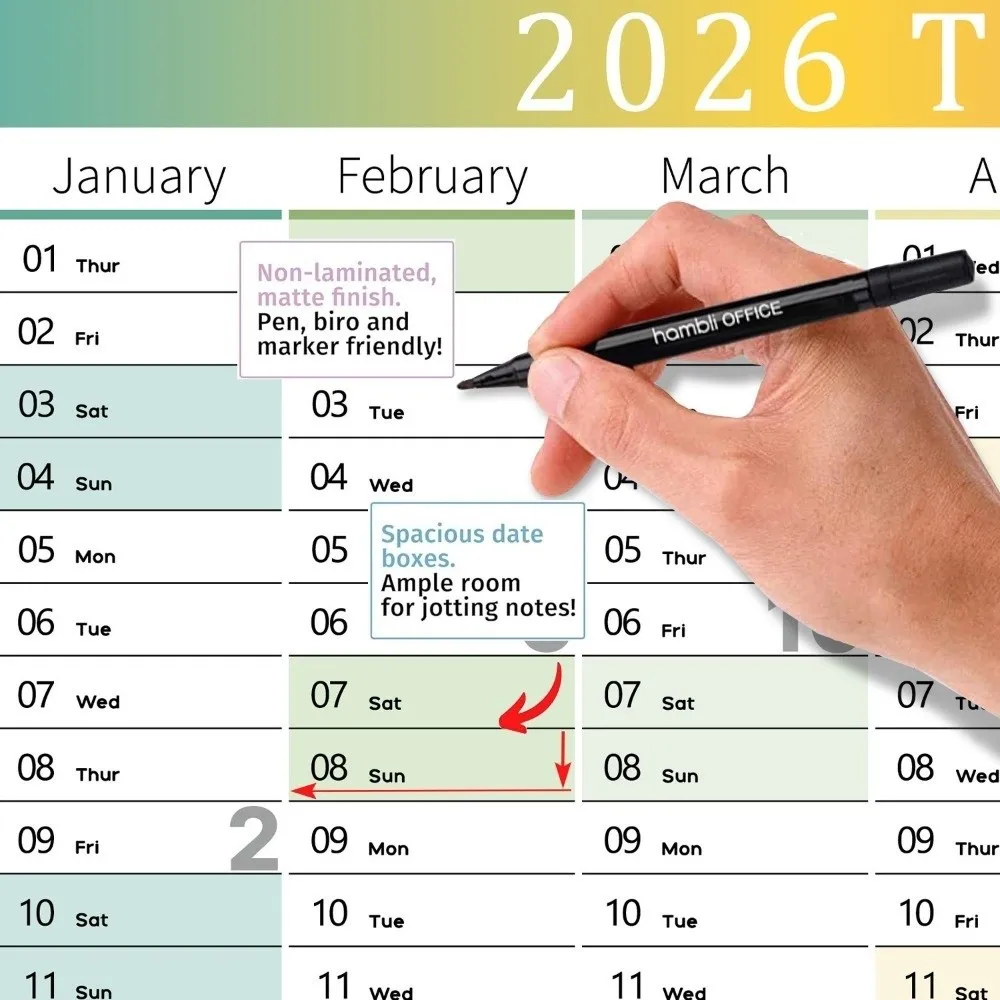 12 Month Wall Calendar 2026 30x20 in Wall Mount Fitness Schedule with Label Stickers Non Laminated Annual Planner Office Use view 4