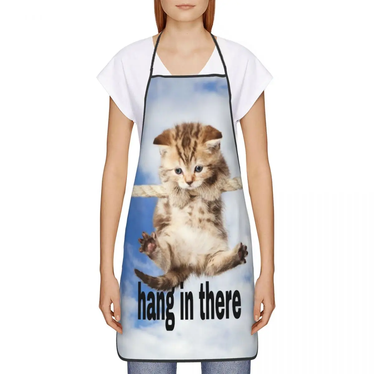 Custom Bib Cat Hang In There Poster Aprons Men Women Unisex Adult Chef Cooking Kitchen Tablier Cuisine Baking