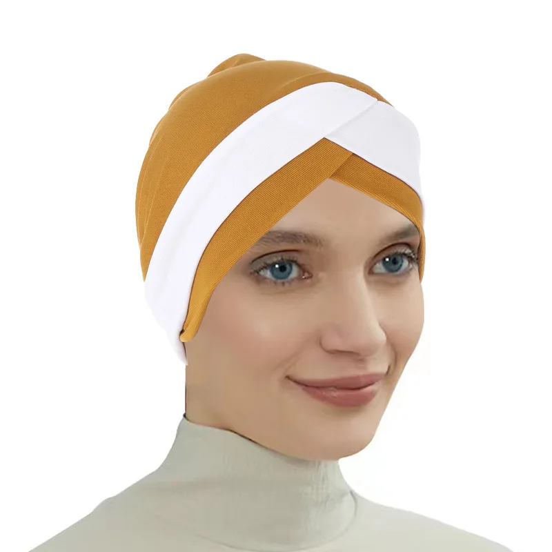 Donne Elastico Turbante Cappello Interno Croce Testa Avvolgente Hijab Cap di Colore Solido Morbido Foulard Underscarf Beanie Copricapo Accessori Per Capelli