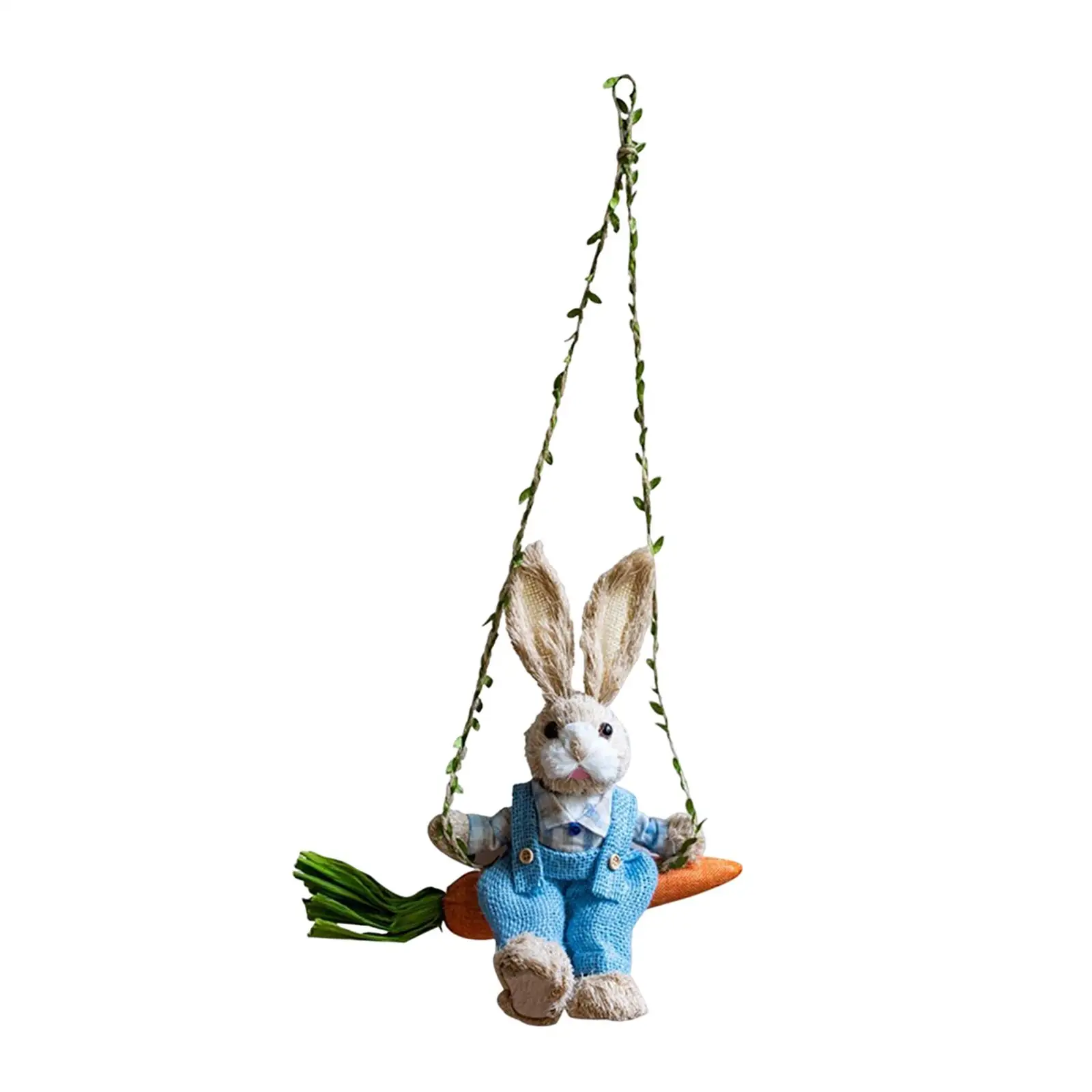 Handmade Easter Rabbit Pendant Straw Woven Swing Bunny Art Craft for Restaurant Cafe Party Gift