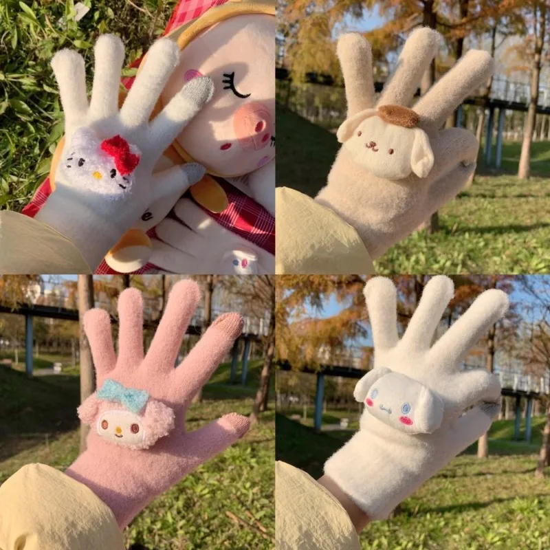 

New Sanrio Innovation Cinnamoroll Winter Pudding Dog Anime My Melody High Value Cartoon Cute Protective Gloves Children's Gift