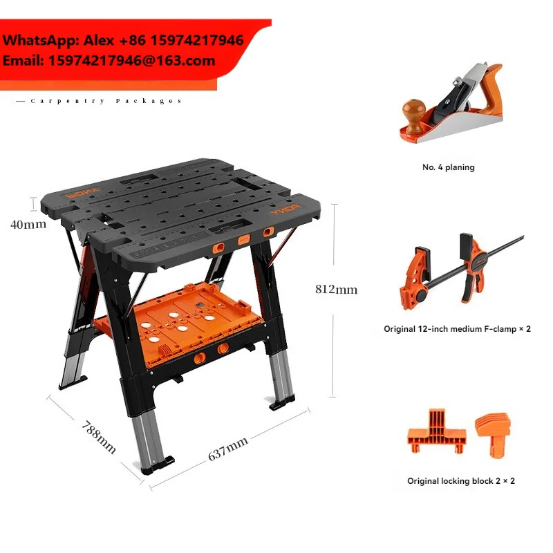 Folding Work Table, Portable Woodworking Workbench W/ 12" Clamps For Garage/Wood Shop