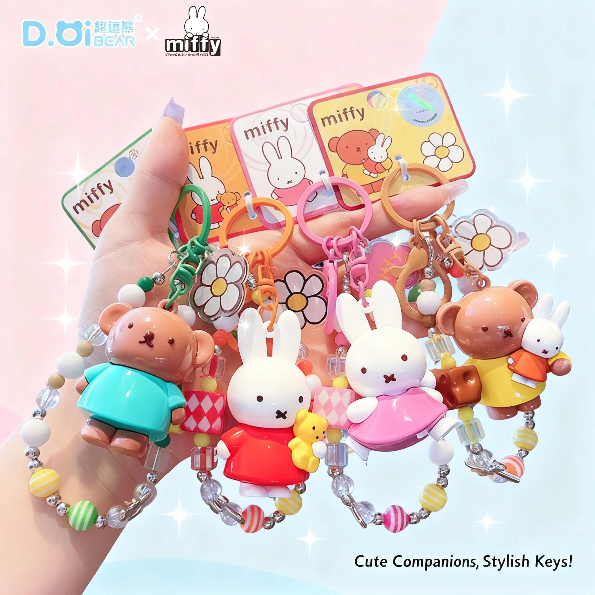 

Miffy Rabbit beaded keychain bag charm phone chain cute keyring original accessories