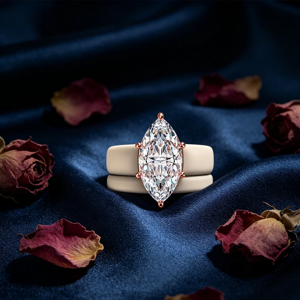 2 bagues de mariage en silicone beige, bagues en or rose avec diamants CZ, adaptées aux sports féminins et aux bijoux quotidiens