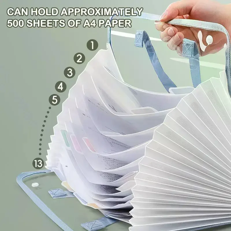 A4 Portable Accordion File Organizer 13 Pocket Expanding File Folder School Office Student Supplies Business Document Organizer