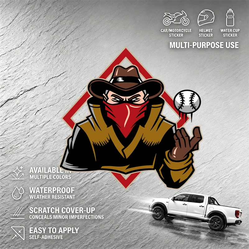 Adesivo de Vinil à Prova d'Água e Resistente a Arranhões com Tema de Cowboy e Beisebol, Decalque Autoadesivo para Decoração de Carro, Moto, Capacete e
