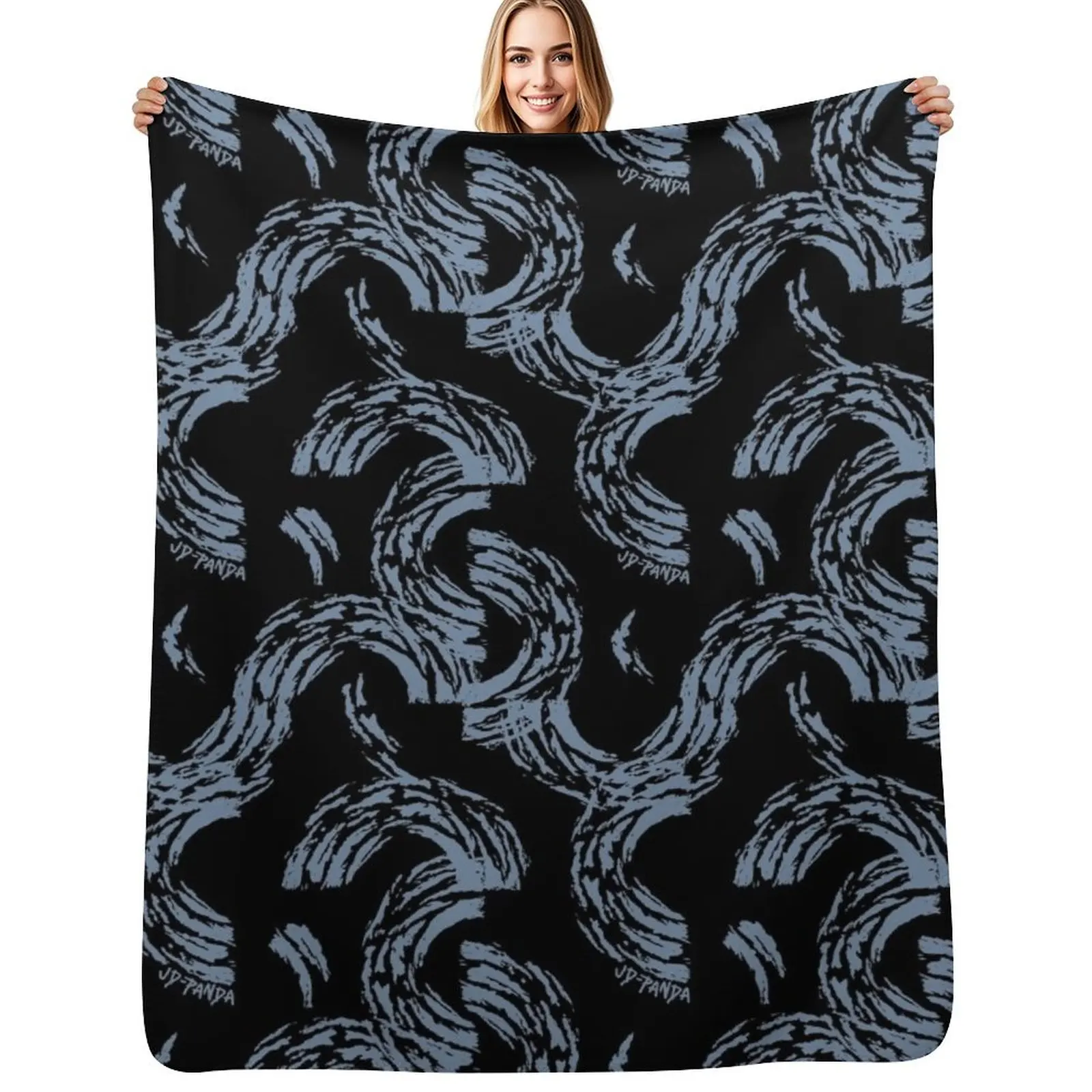 

Tossed Semi-Circles Linoleum Block Print in Faded Denim Throw Blanket Cozy Light Blanket for Travel Camping Picnic