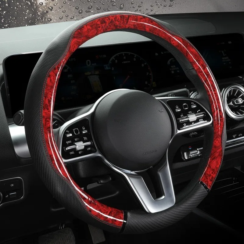 Wood Grain Car Steering Wheel Cover 38CM Universal Leather Steering Wheel Cover Car Accessory Anti-Slip Steering Covers O/D Type