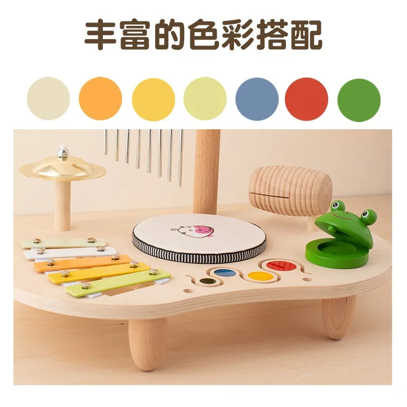 Kids Wooden Drum Set with Percussion Organ Chimes Educational Intelligence Development Musical Toy