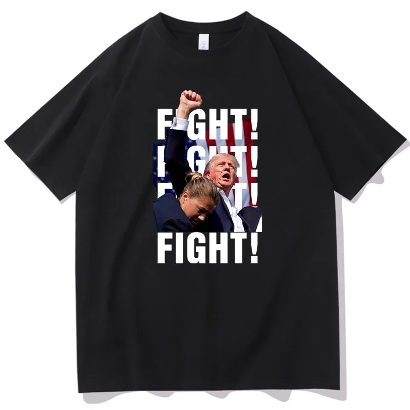 Trump Fight! Trump Supporter T-Shirt Pro Republican Round Neck Short Sleeve Shirt Fan Gift Harajuku T-Shirt