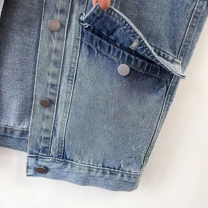 2024 Short Denim Vest Jackets Women Spring Autumn Pocket Jean Waistcoat Sleeveless Tank Schoolgirl Outerwear Casual Tops