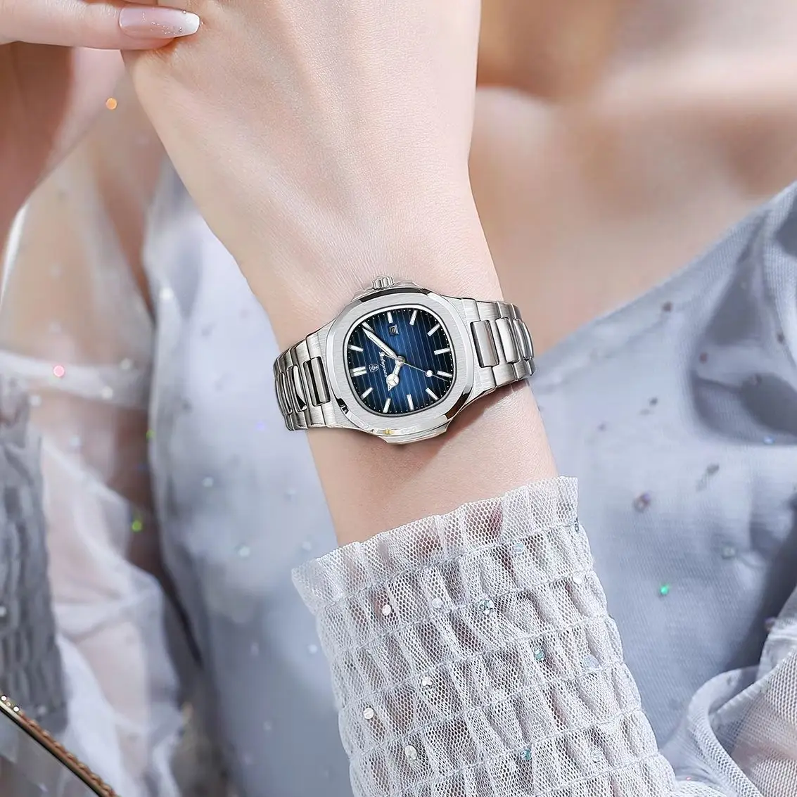 POEDAGAR Orologio da polso da donna elegante Orologio da donna con calendario luminoso impermeabile Orologio da donna al quarzo quadrato in acciaio inossidabile da donna