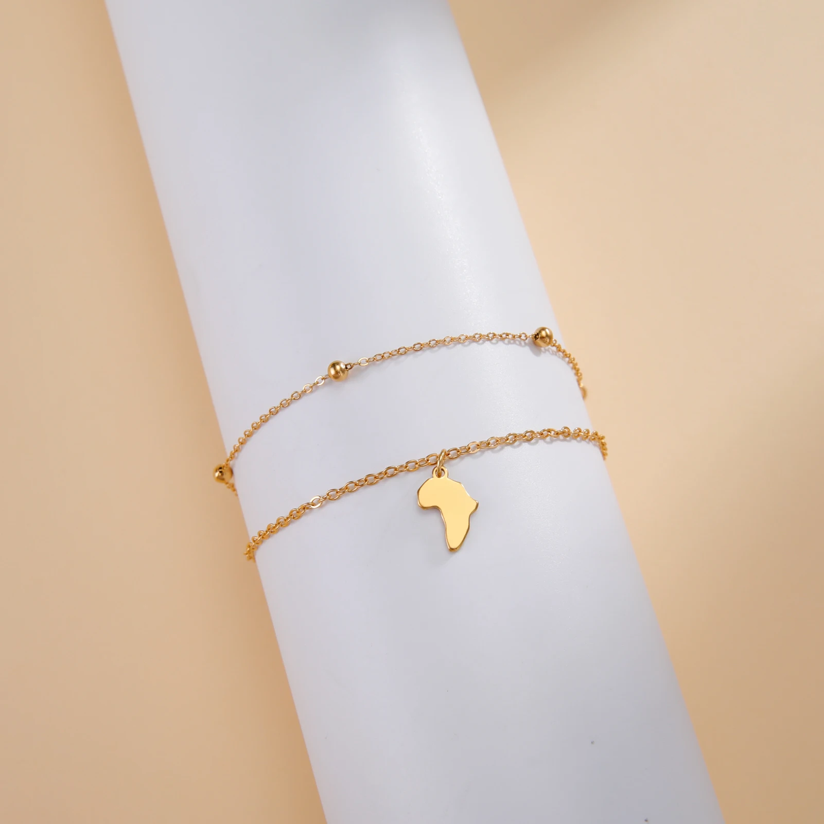 Unift African Layer Chain Bracelet for Women Tiny Egyptian Ankh Cross Africa Map Stainless Steel Charms Fashion Ethnic  Jewelry
