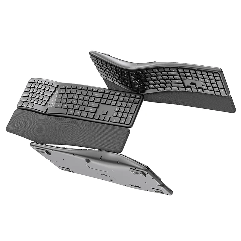 Imagem -06 - Teclado Silencioso Split Wireless com Descanso de Pulso Modo Duplo Ergonômico bt Recarregável Windows 10