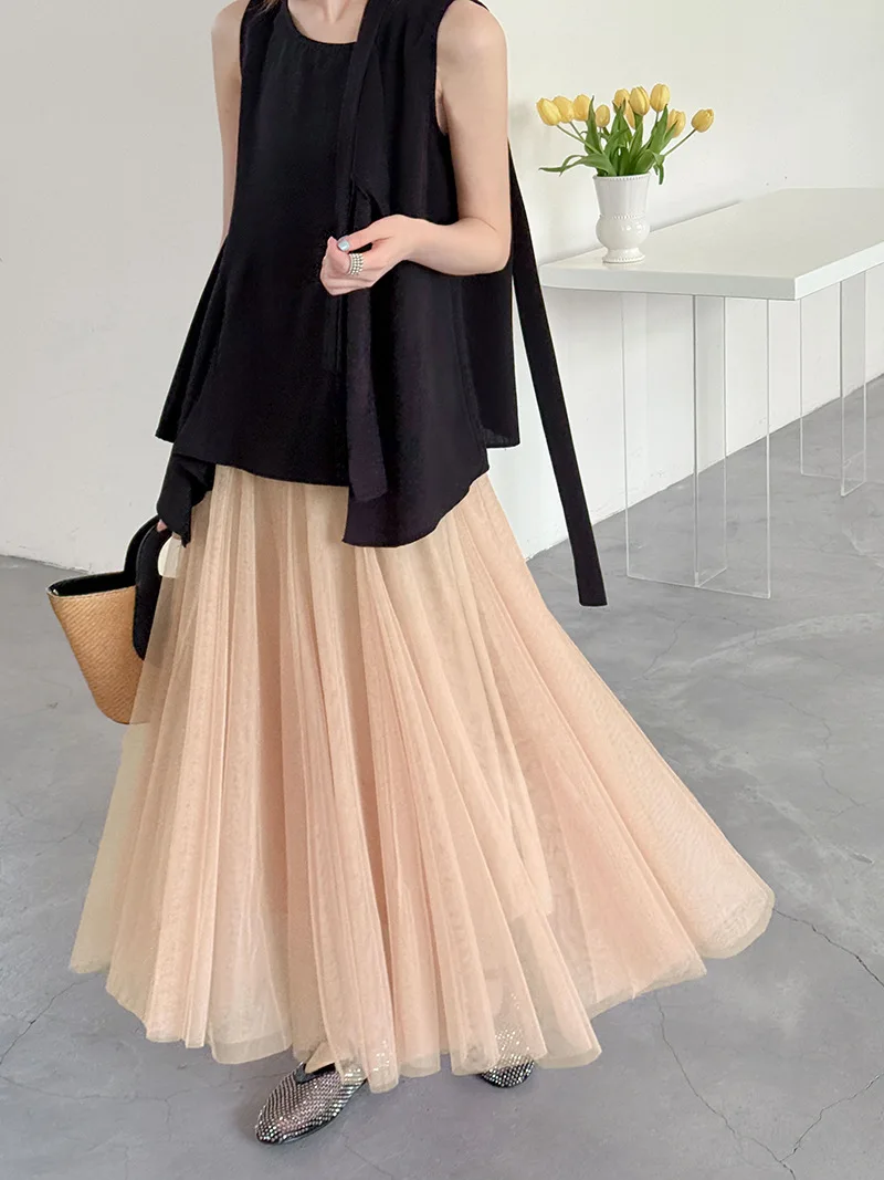 Women Mesh Long Skirt Women's A-Line Long Skirt High Waist Stretch Maxi Skirt Femme Faldas Jupe Saia Summer Boho Skirt