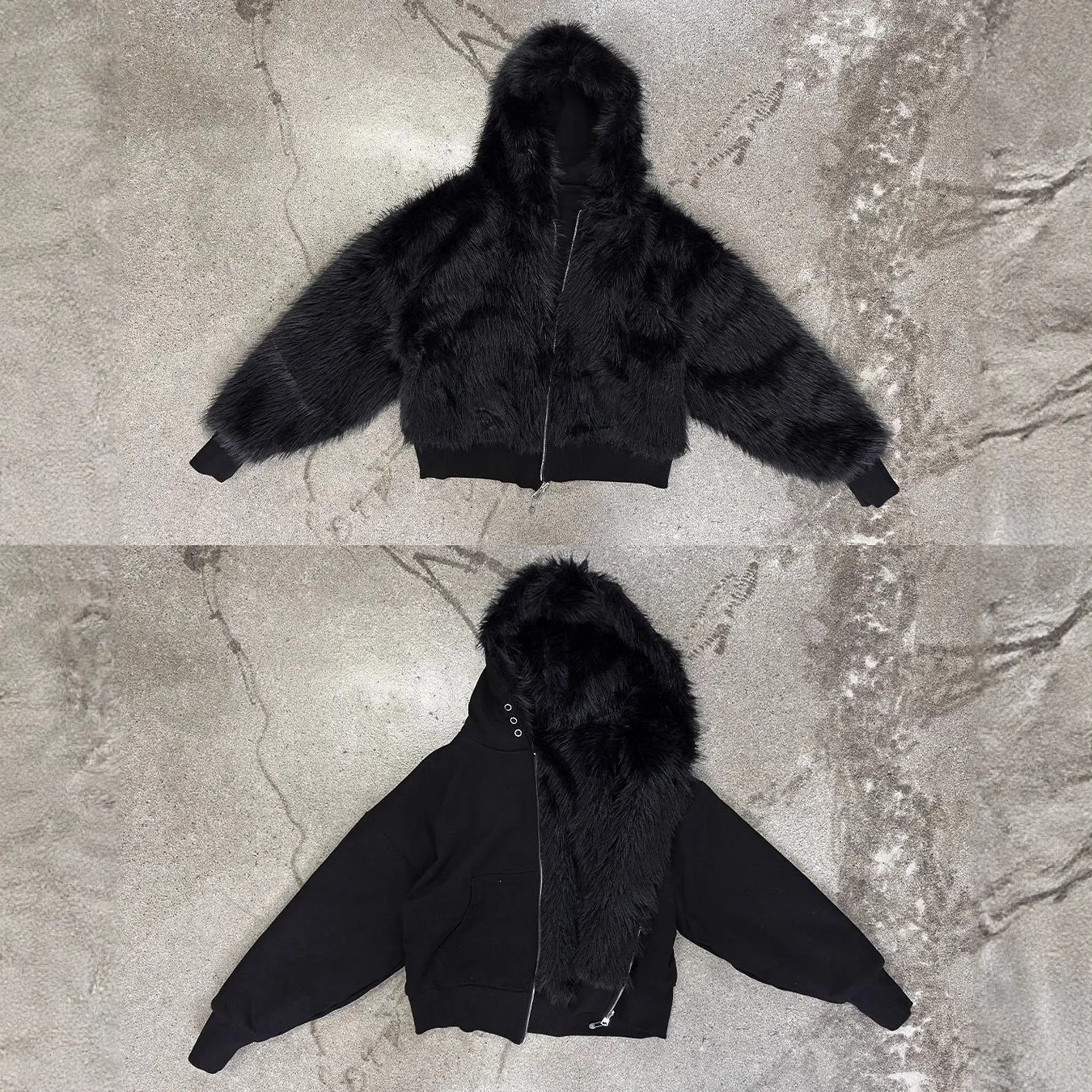 Y2K الشارع الشهير خمر على الوجهين سستة مقنعين لون نقي فروي سترة سترة المرأة الخريف الشتاء موضة بالجملة